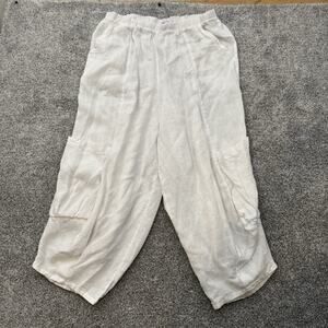 Match Point Large Linen Capri Pant Y2K Wide Leg Lagenlook Cargo Pockets Coastal